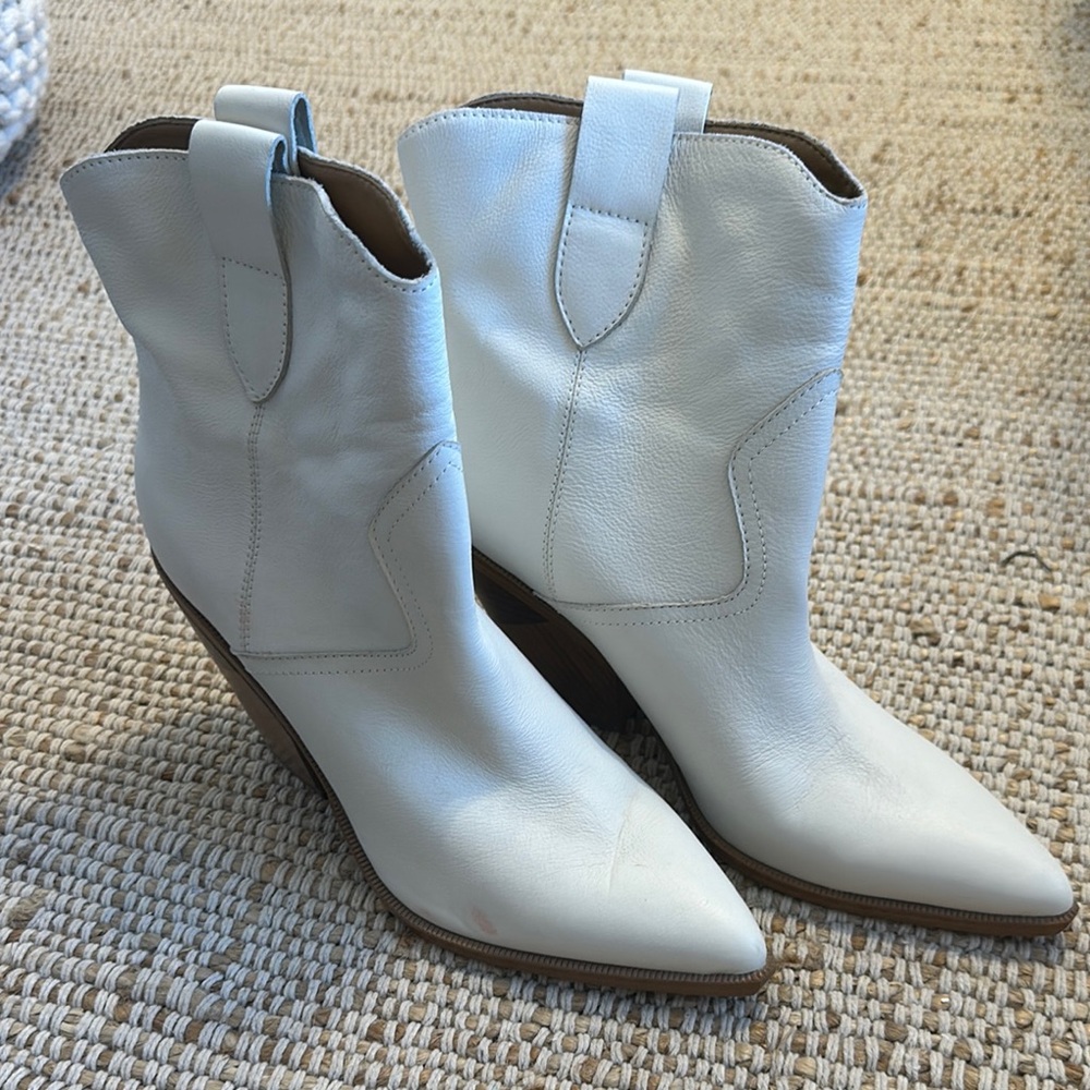 White Leather Western Ankle Boots